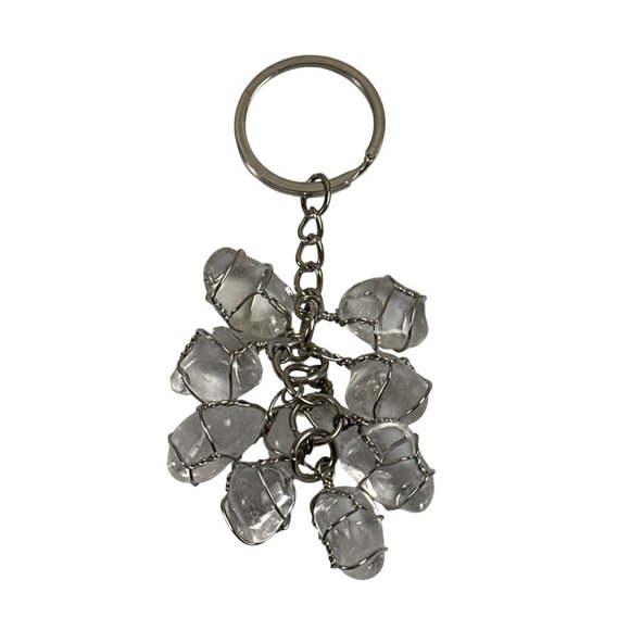Stones Keychain Quartz Wire-Wrapped Clear Quartz Handcrafted Silver Wire Keychai - Picture 3 of 3
